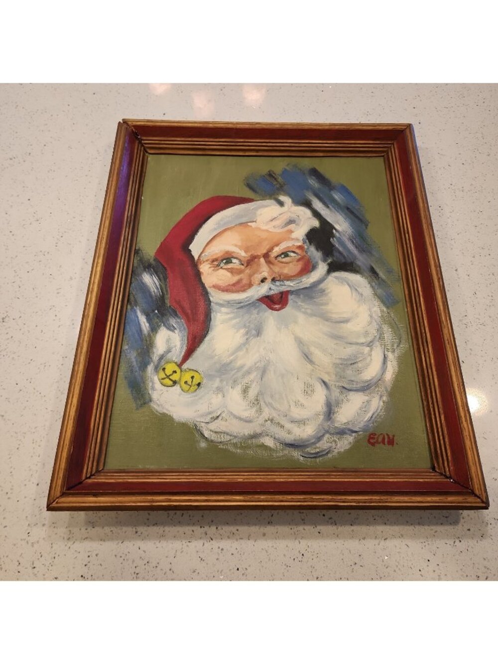 Vintage Framed Hand Oil Painting On Card Board Santa Claus 20x16.5" Christmas